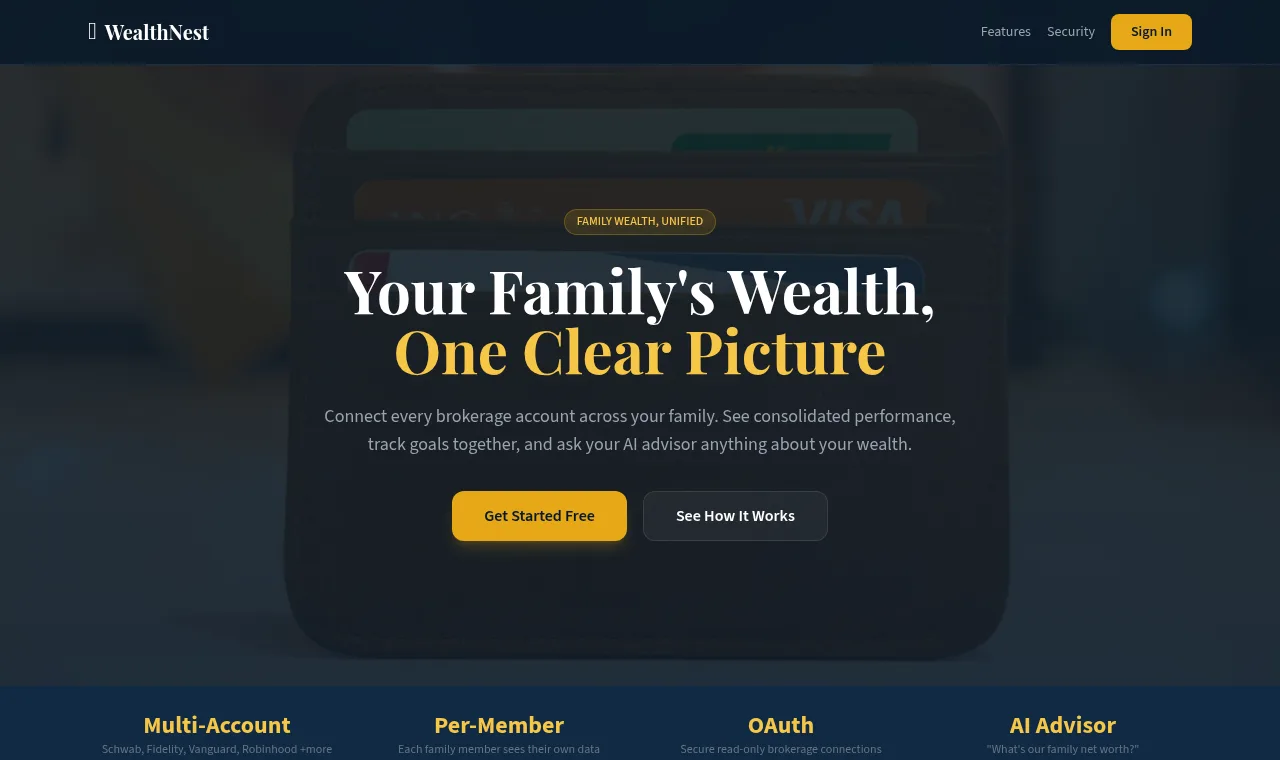 WealthNest — Family portfolio consolidation, asset allocation and net-worth tracking.